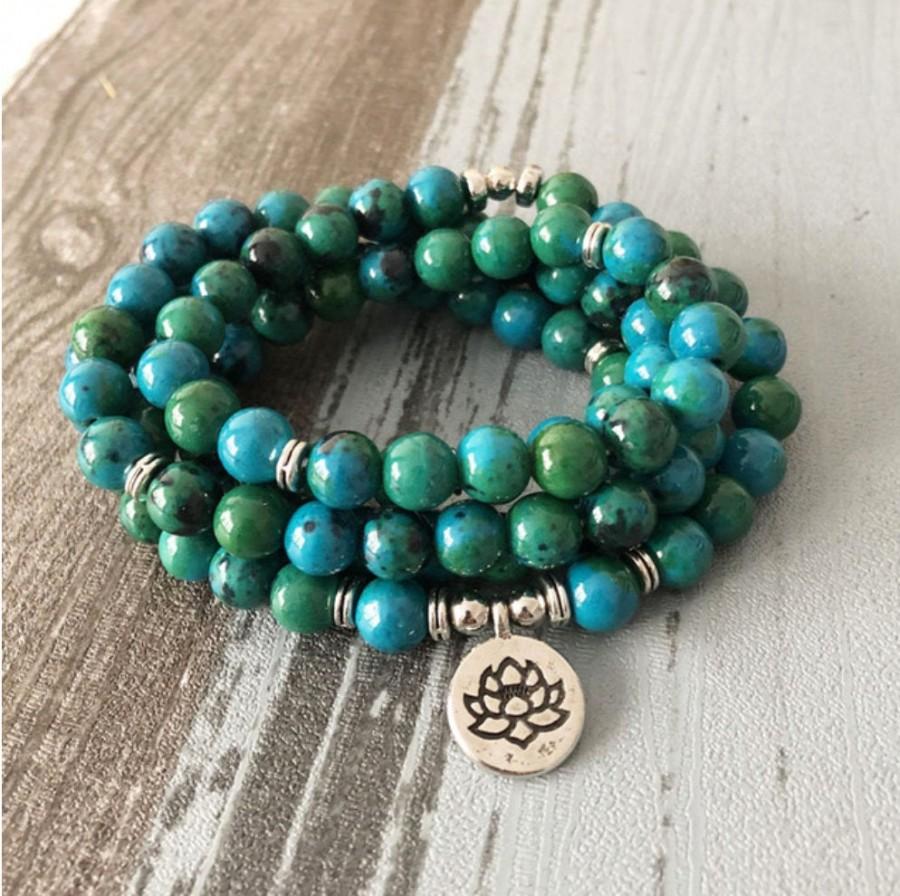 زفاف - 108 Mala Beads Necklac-Chrysocolla Stone Necklace-Healing Balance Meditation Grounding Calming Energy Protection Yoga Necklace Gift