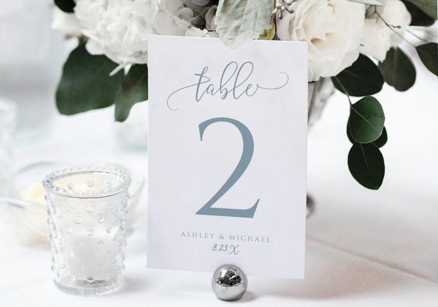 Wedding - Dusty Blue Wedding Table Numbers Template 