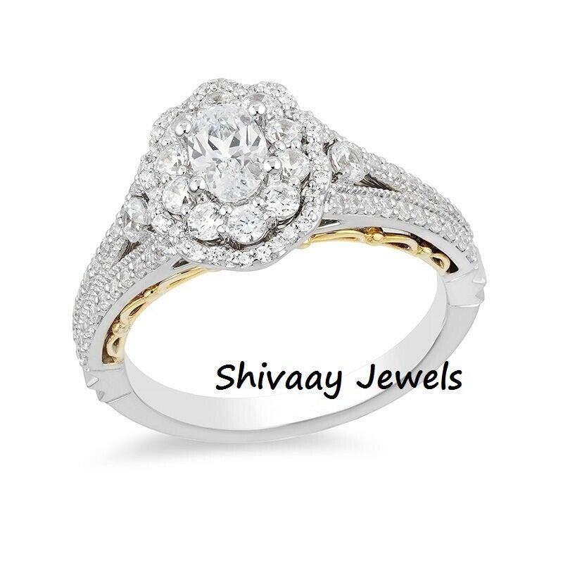 زفاف - Enchanted Disney Belle 2.7 CT Oval Diamond Engagement Ring Double Halo Gold Fn