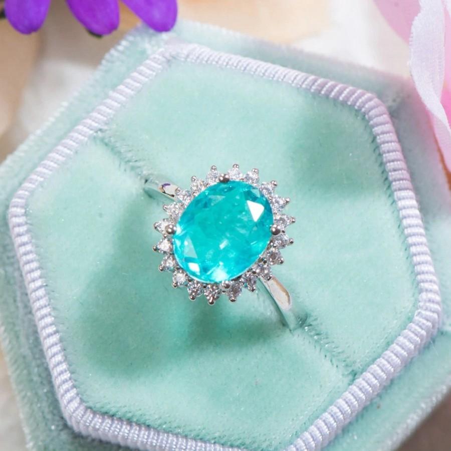 Wedding - Paraiba Tourmaline Engagement Ring, 925 Sterling Silver Ring, Vintage Aqua Ring, Gemstone Ring for Women, Dainty Wedding Ring, Gift for Her