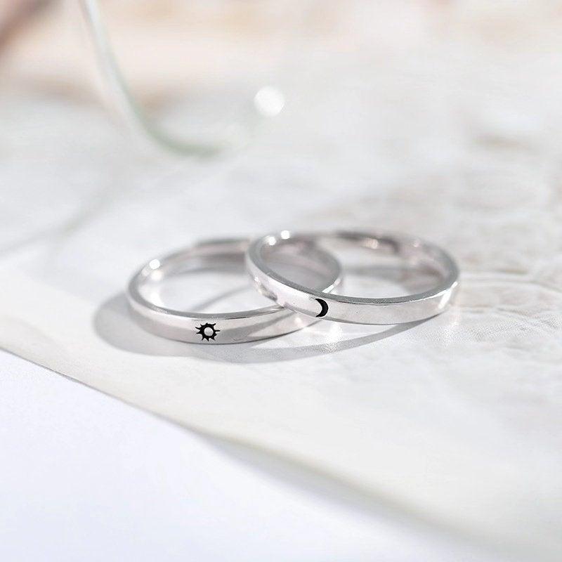 زفاف - Couple Moon Sun Adjustable White gold plated Ring,Simple Rings,Rings for gift, Adjustable Ring,Stacking Ring,Gift For Her