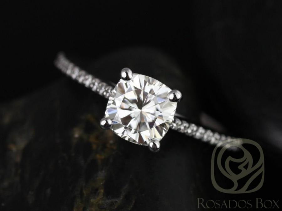 Wedding - 1.30ct Marcelle 6.5mm Platinum Cushion Forever One Moissanite Diamonds Cathedral Cushion Solitaire Accent Engagement Ring,Rosados Box 