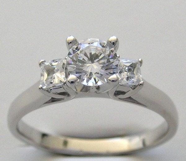 Wedding - Special Price Diamond Engagement Ring Round and Princess Cut Diamonds 14K White Gold Jewelry Appraisal Will Accompany Purchase