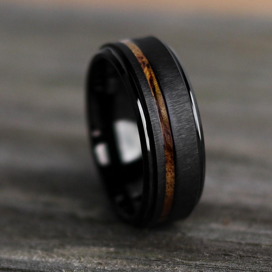 Mariage - Koa Ring, Black Tungsten Ring, Hawaiian Wood Ring, Matte Black Ring, Wood Engagement Ring, Wood Wedding Ring, Rings for Men, Northbands