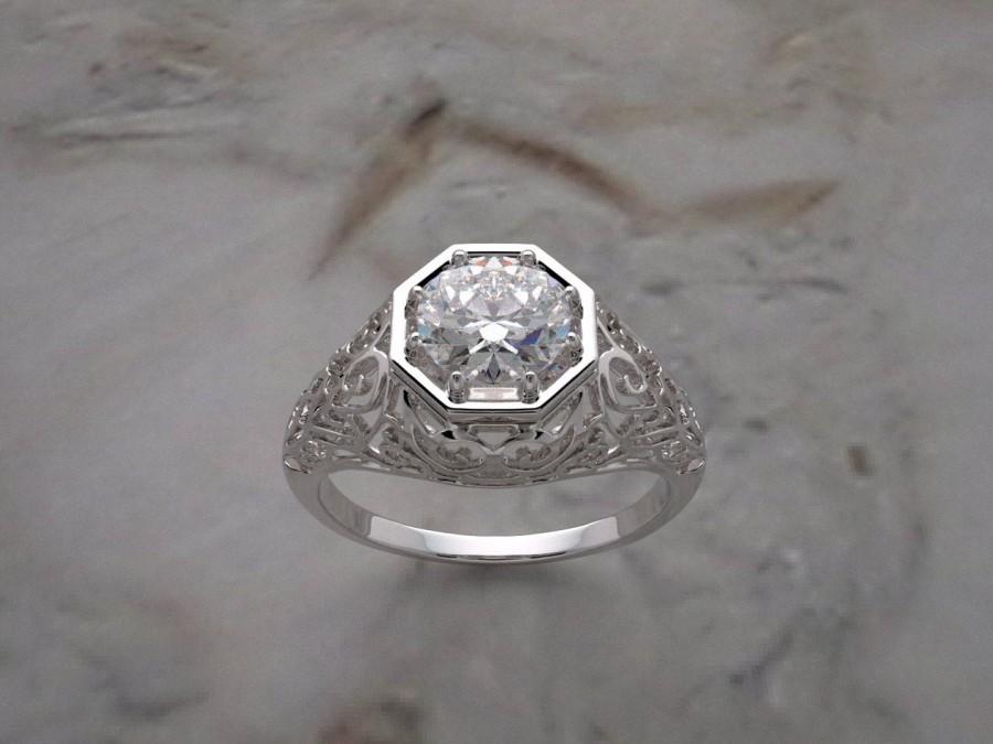 Wedding - Engagement Ring Setting Antique Deco Styling With Filigree Design Made In America