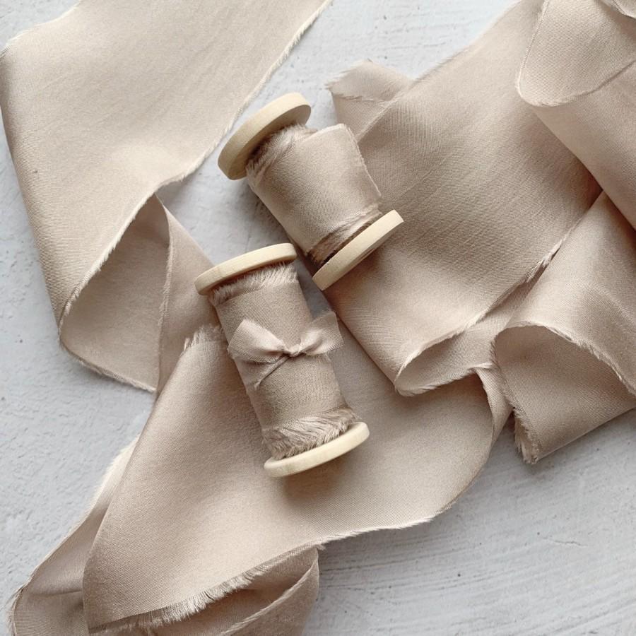 زفاف - LATTE Silk Ribbon on Spool, Hand Dyed Silk Ribbon, Perfect for Bouquets, Invitations, Wedding decor, Gift wrapping
