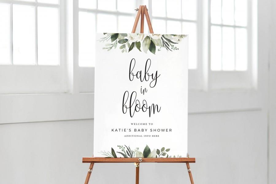 Свадьба - Editable Baby Shower Sign Template  - Baby In Bloom - Baby Shower Welcome Sign Printable - Instant Download - PTC03W - Gender Neutral Shower
