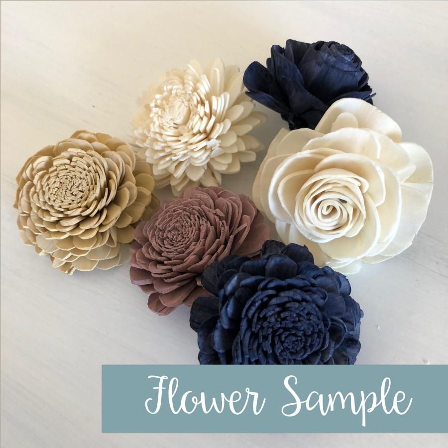 Hochzeit - SAMPLE Champagne Twilight Loose Flowers - 6 Wood Flowers - Sola Flowers - Navy, Mauve, Champagne - Wedding Flowers - Pine and Petal