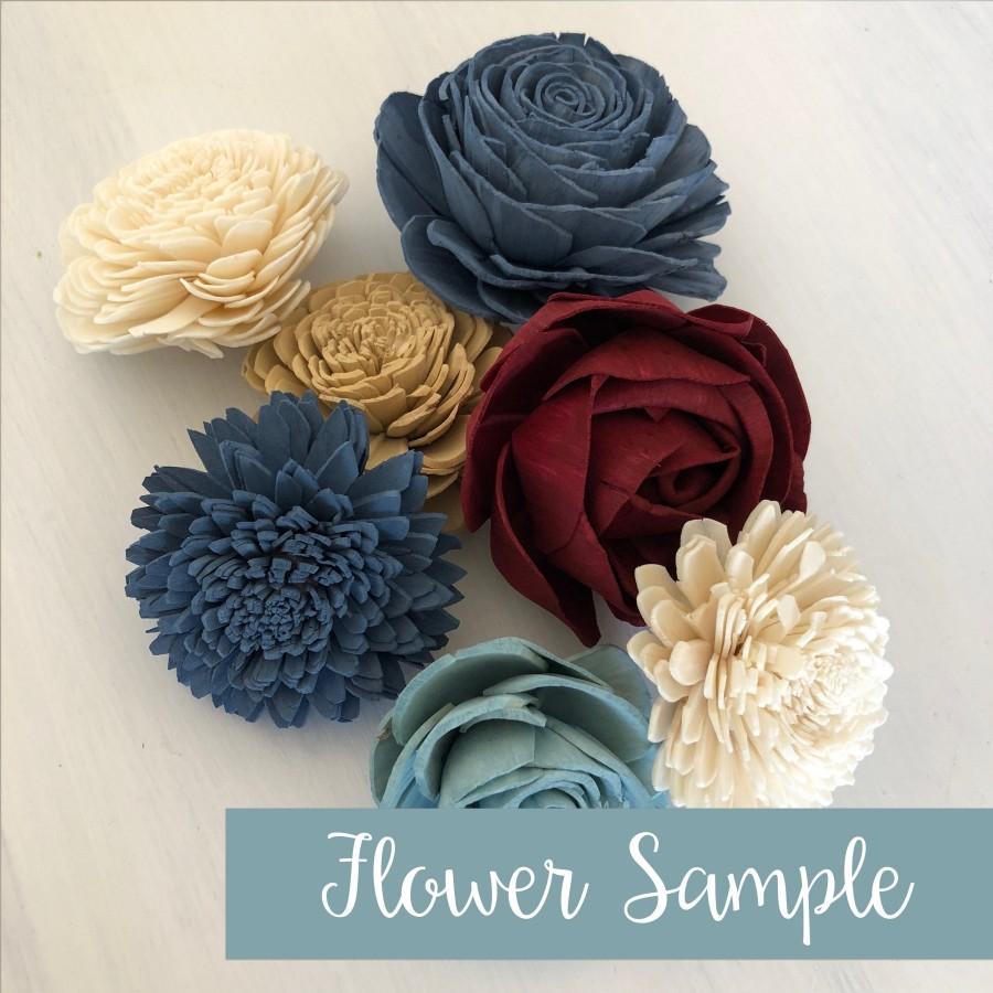 زفاف - SAMPLE Heartland Loose Flowers - 6 Wood Flowers - Sola Flowers - Burgundy and Blue - Wedding Flowers - Pine and Petal - Sola Wood