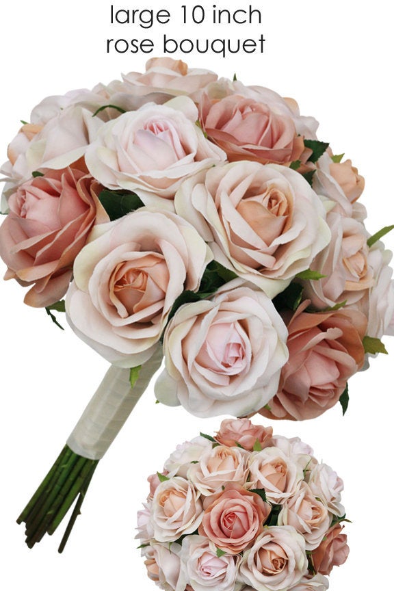Hochzeit - Champagne Blush Pink Rose Gold Bridal Wedding Bouquet 