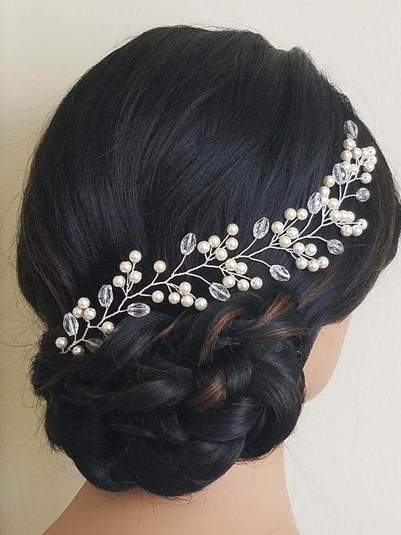 Wedding - Pearl Bridal Hair Piece, Wedding Ivory Pearl Crystal Hair Vine, Pearl Hair Jewelry, Bridal Headpiece, Wedding Hair Piece, Wedding Hair Piece