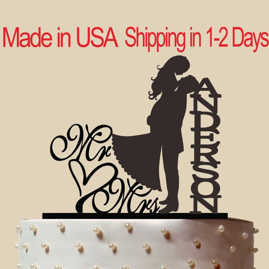 Wedding - Custom Mr & Mrs Cake Topper, Personalized Cake Topper, Wedding Cake Topper,  Bridal Shower Topper, Wedding Decoration, Silhouette,  CT142