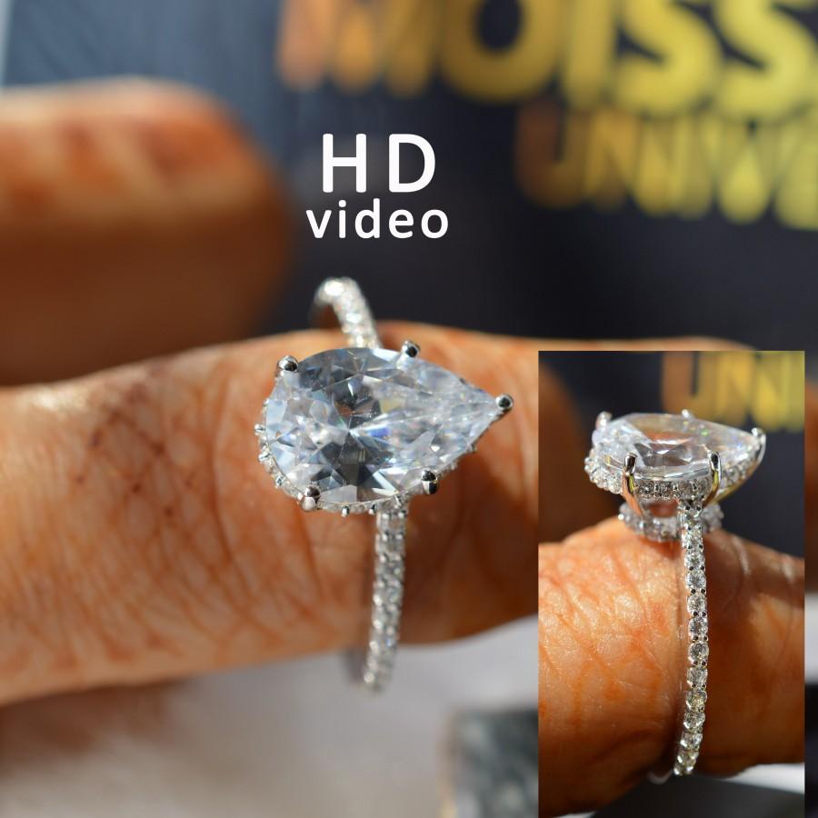 زفاف - 3.57ct Pear Cut Forever One Moissanite Engagement Ring, Moissanite Engagement Ring, 14K Gold Wedding Ring, Promise Ring, Art Deco Ring