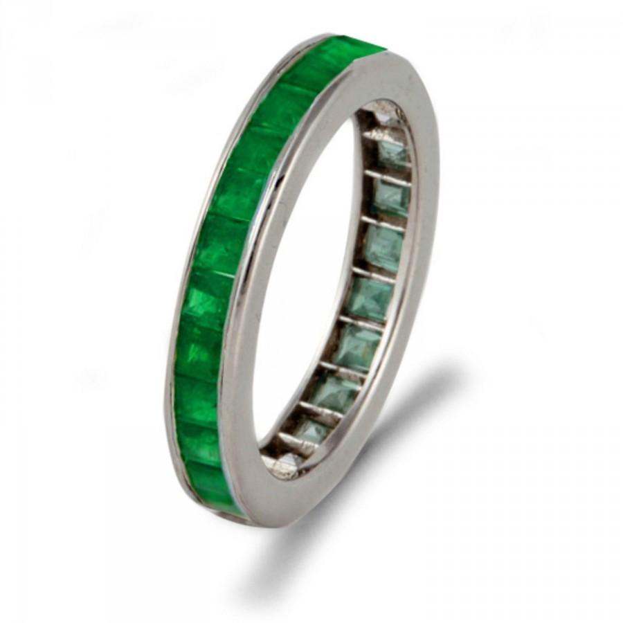زفاف - 3.87 Ct Natural Untreated Emerald Eternity Engagement Wedding Ring 14K White Gold