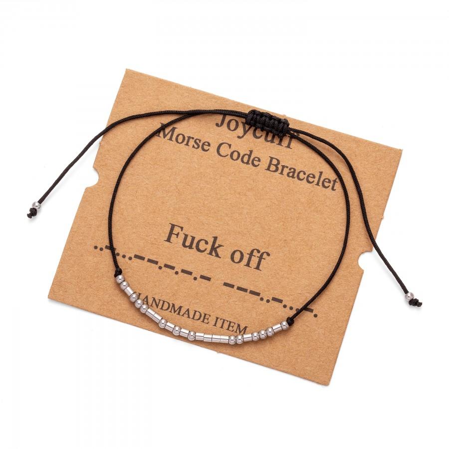 زفاف - Fuck Off Morse Code Bracelet Stainless Steel Beads on Silk Cord 