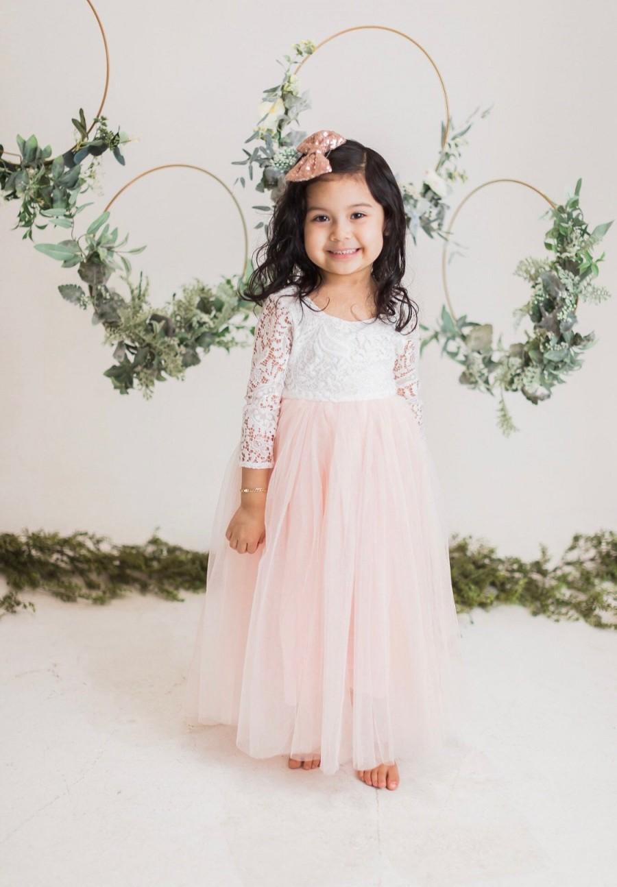 Mariage - Tulle Flower Girl Dress, Rustic Lace Flower Girl Dresses, Long Sleeve Flower Girl Dresses, Boho Flower Girl Dress, Ivory Flower Girl Dress