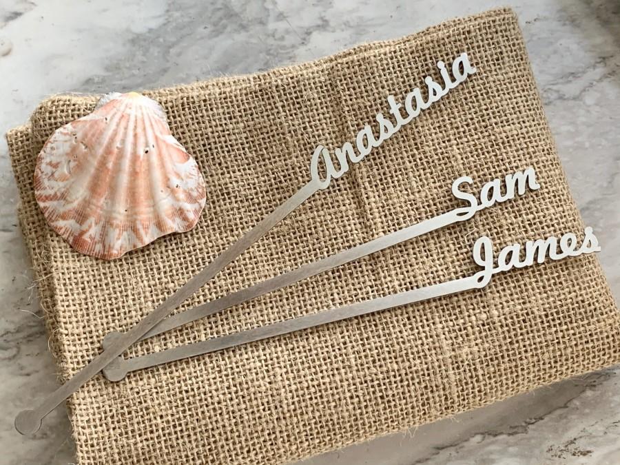 Mariage - Personalized swizzle stir sticks Custom name drink stirrers Stainless steel Silver wedding Cocktail accessories Anniversary centerpieces
