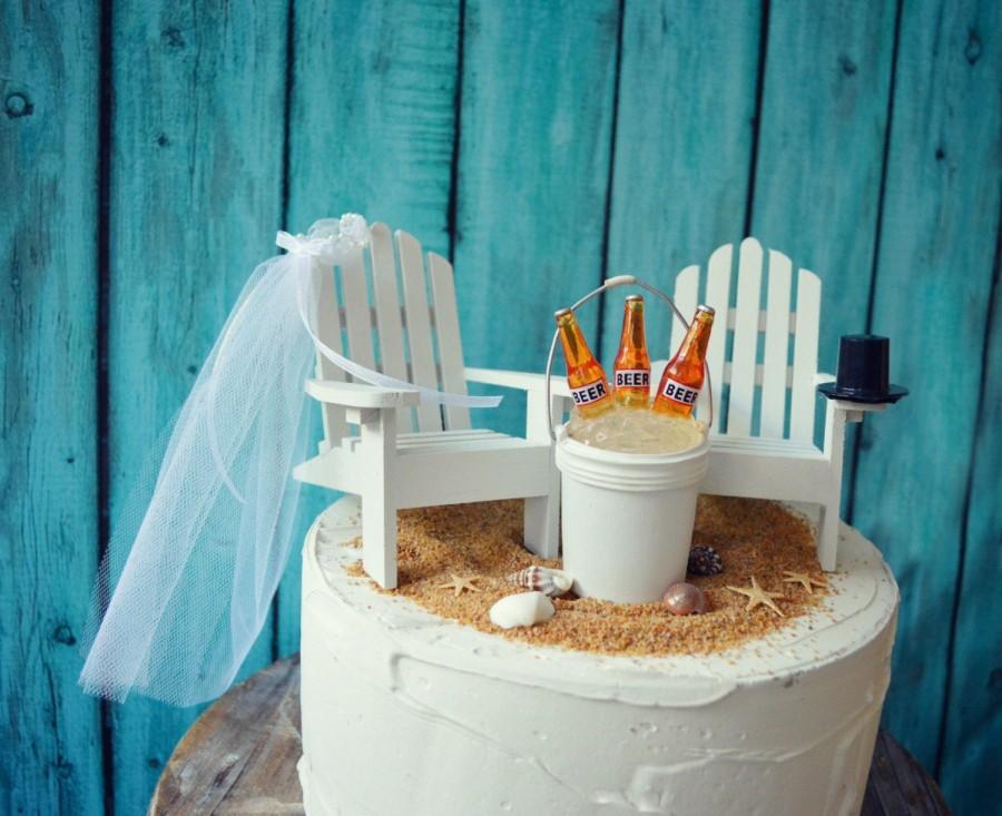 زفاف - Beach chairs-Adirondack-beach-wedding-beer--cake topper-beach chairs-destination-bride-groom-Mr and Mrs-beach wedding-nautical-navy blue