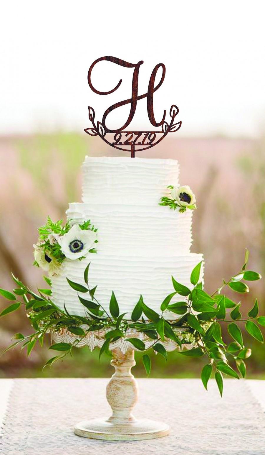 Wedding - H cake topper date Wedding cake topper H Cake toppers for wedding Initial cake topper Wood monogram cake topper Rustic cake topper wedding H