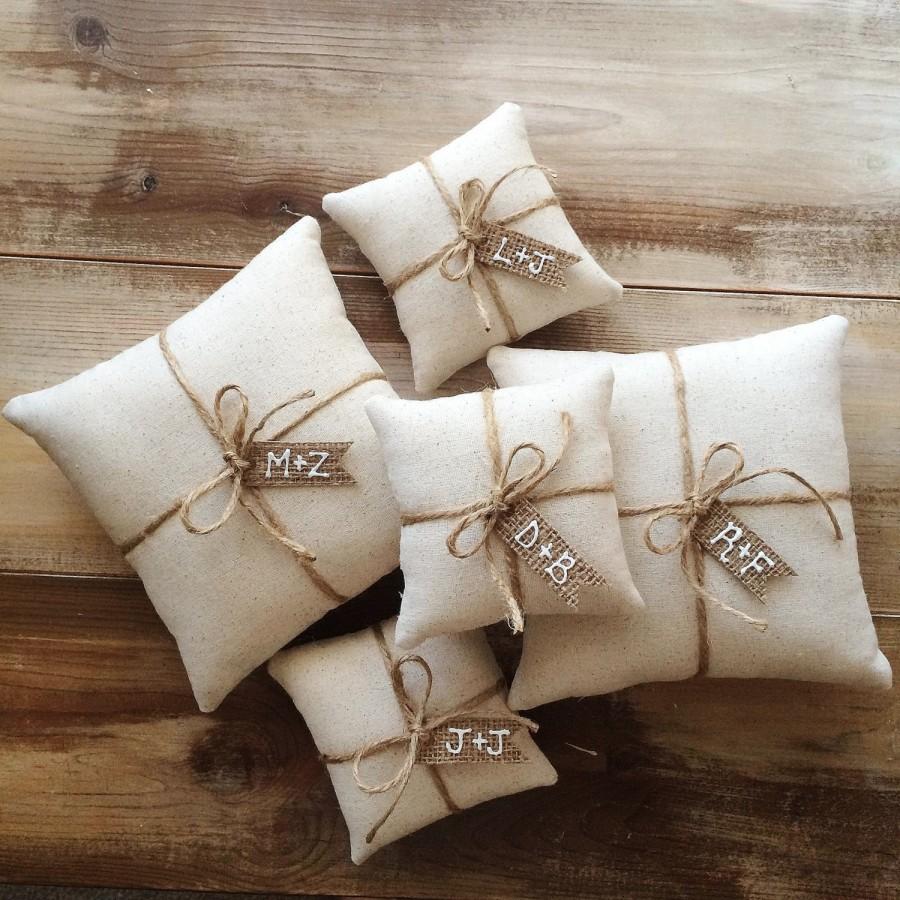 Свадьба - Natural Cotton Ring Bearer Pillow With Jute Twine and Burlap Tag- Personalize With Initials- 3 Sizes -Wedding/Ceremony-Natural/Minimalist