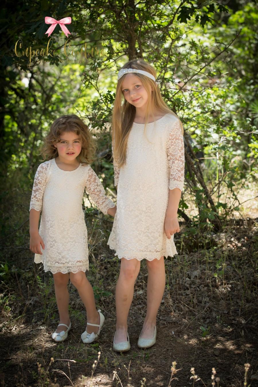 Свадьба - On Sale In Stock! Ivory Flower girl dress, long sleeve flower girl, baptism dress, First Communion dress, flower girl dress