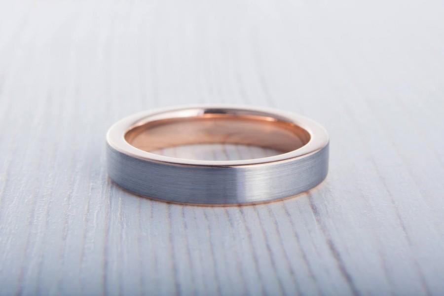Mariage - 4mm 14K Rose Gold and Titanium Wedding ring band for men and women
