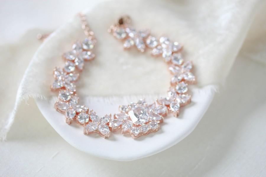 زفاف - Rose gold Bridal bracelet, Bridal jewelry, CZ Wedding bracelet, Tennis bracelet for bride, Bridesmaid gift, Wedding jewelry,  CHLOE