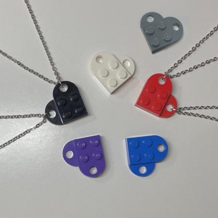 زفاف - heart couple necklace Valentine’s gift red/black/blue/white/purple/grey LEGO