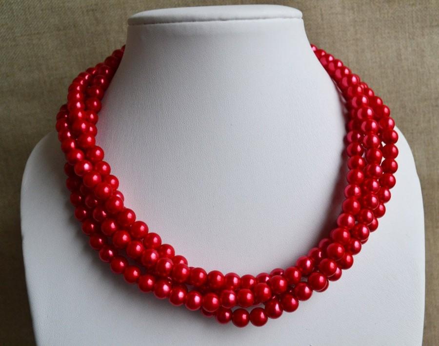 Hochzeit - red pearl necklace,4-rows pearl necklaces,wedding necklace,bridesmaids necklace,glass pearls necklaces,red pearl necklace,necklace,wedding
