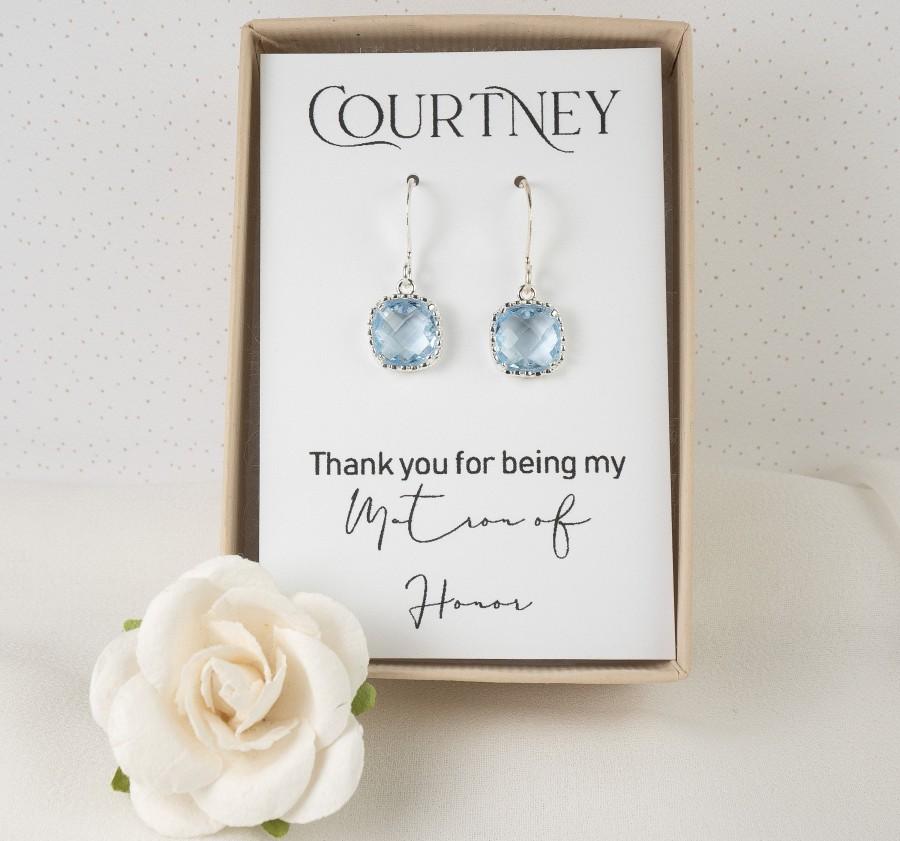 Hochzeit - Blue Bridesmaid Earrings - Light Blue Square Earrings - Bridesmaid Jewelry - Dusty Blue Earrings - Bridesmaid Gift - Blue Wedding Jewelry