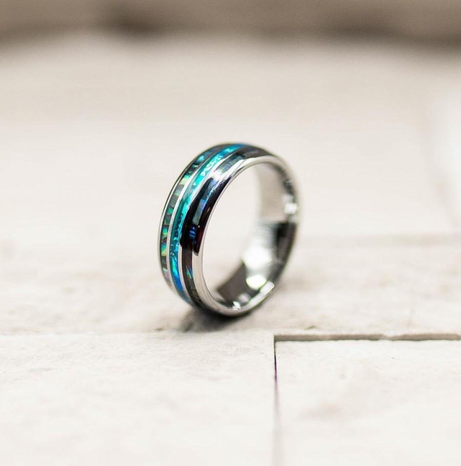 زفاف - Opal and Abalone Shell (8MM) Tungsten Carbide Ring
