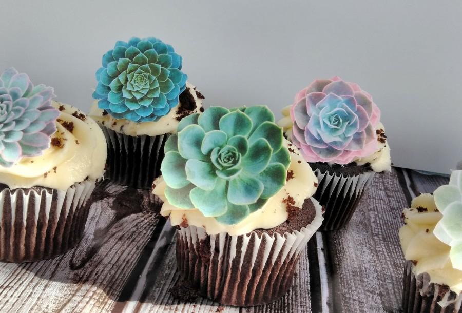 Mariage - Edible Succulents Cake Decorations, Green Succulents, Cupcake and Cake Toppers,  Edible Cake Decorations, Succulents Decorations, DIY Cake