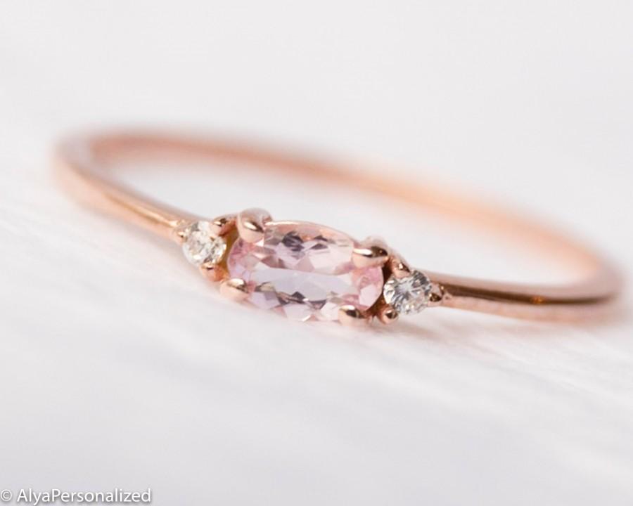 زفاف - 14k Rose Gold Morganite Ring, Unique Diamond Engagement Ring,Engagement Rings For Women