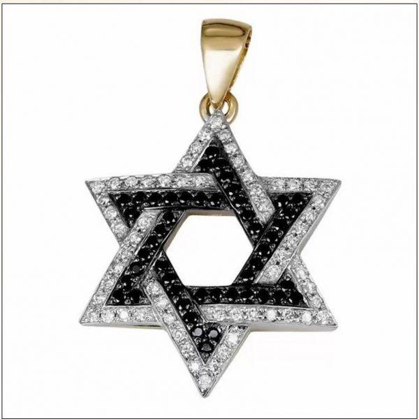 Wedding - Two-Toned 14K Gold Star David Pendant With White And Black Diamonds