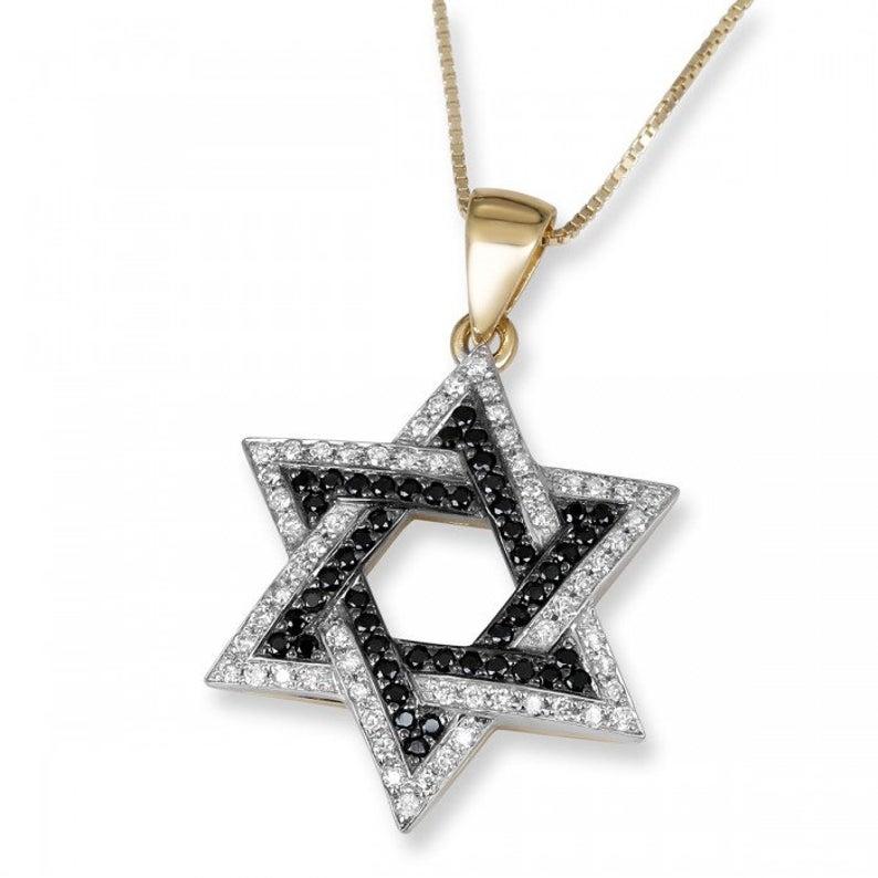 Mariage - Two-Toned 14K Gold Star David Pendant With White And Black Diamonds