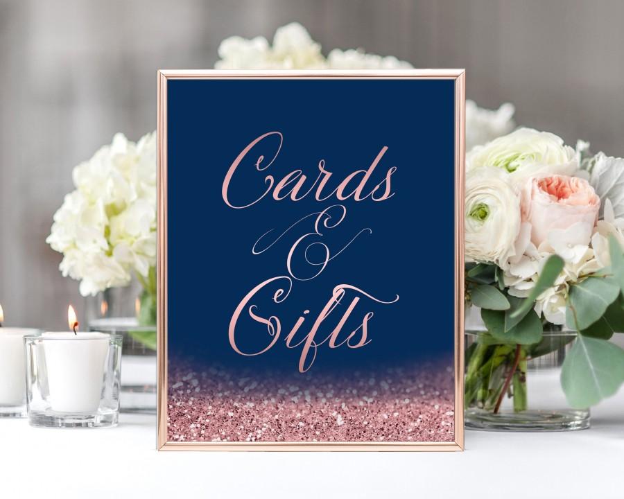 Hochzeit - Cards And Gifts Wedding Sign Navy Blue Blush Wedding Decor Navy Rose Gold Wedding Poster Printable Wedding Decorations 8x10 DIGITAL DOWNLOAD