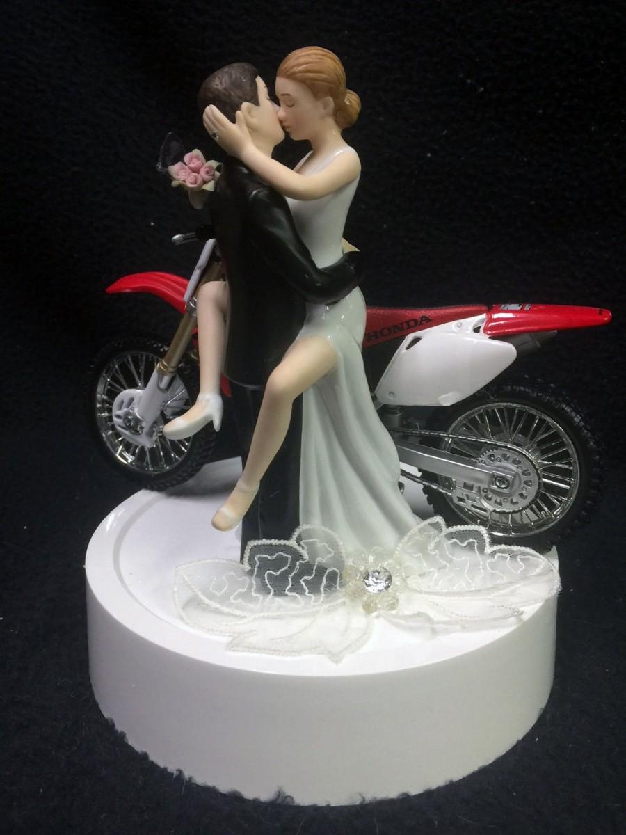 Hochzeit - SEXY HONDA Dirt Bike racing, off road, track Motorcycle  Wedding Cake topper or glasses, knife or Book