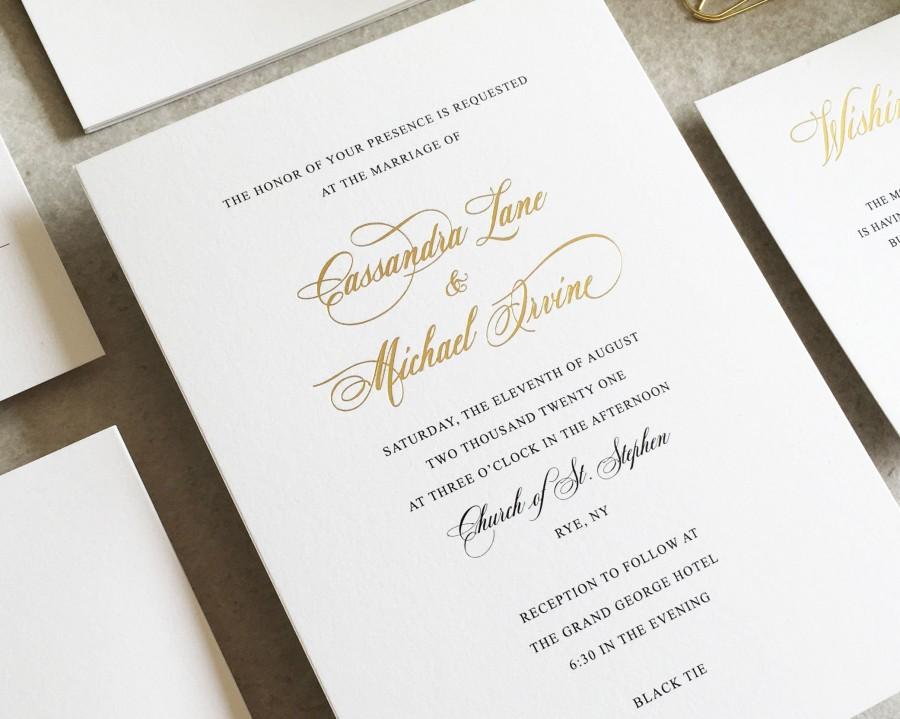 Hochzeit - Cassandra Ink & Foil Wedding Invitation Set - Calligraphy Wedding Invitation - Elegant Script Wedding Invitation - Classic Wedding Invite