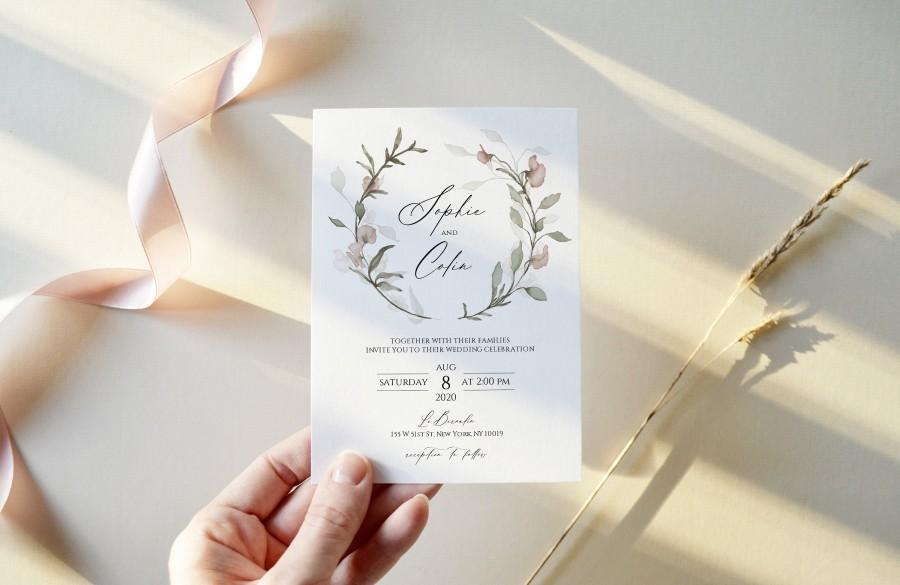 Hochzeit - Botanical Wedding Invitation Template Download Printable Greenery Wedding Invitation Templett Instant Download Floral Watercolor Botanical