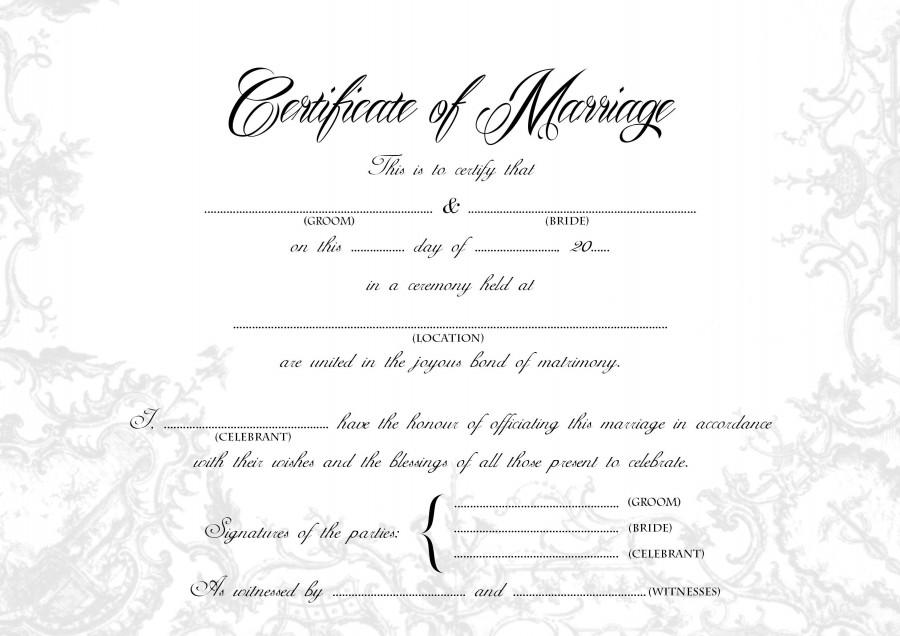 Mariage - Stylish Wedding Certificate, Bride/Groom A4 & US Legal Size Printable, Monotone, Gold, Blank, Keepsake Marriage Certificate