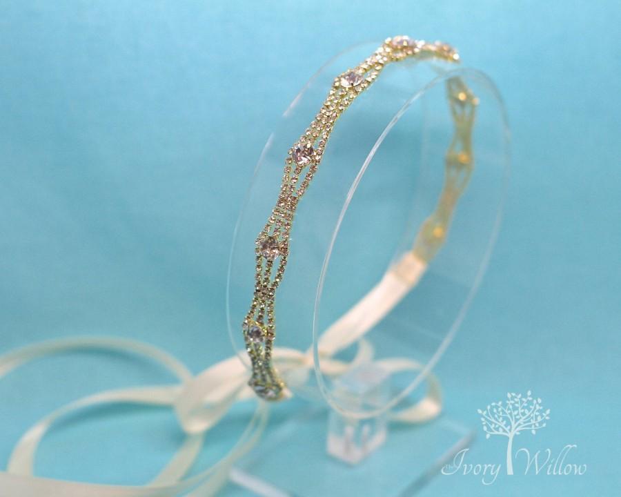 Wedding - Gold Bridal Headband - Crystal Wedding Headband - Tie Back Headband - Wedding Headpiece - Bridal Headpiece - Flower Girl - Bridesmaid - Prom