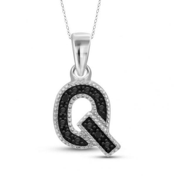 Wedding - Black Diamond Accent “Q” Initial Pendant