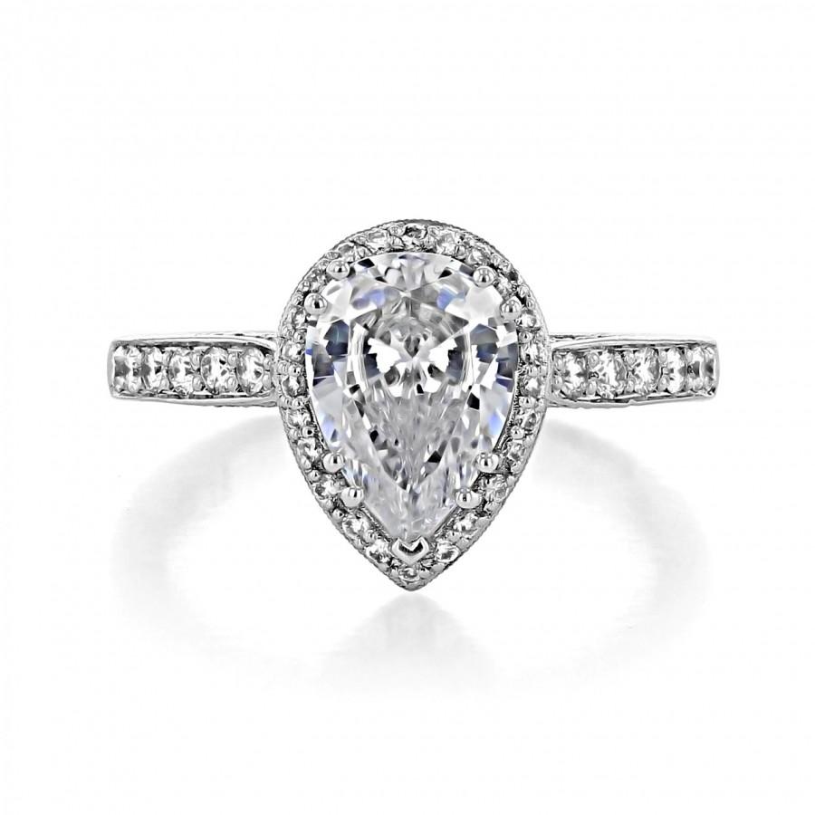 زفاف - 1.75 Ct Pear Cut Double Prong Setting Moissanite Halo Accent Ring,Minimalist Ring,14K Gold Ring,Engagement Ring,Wedding ring
