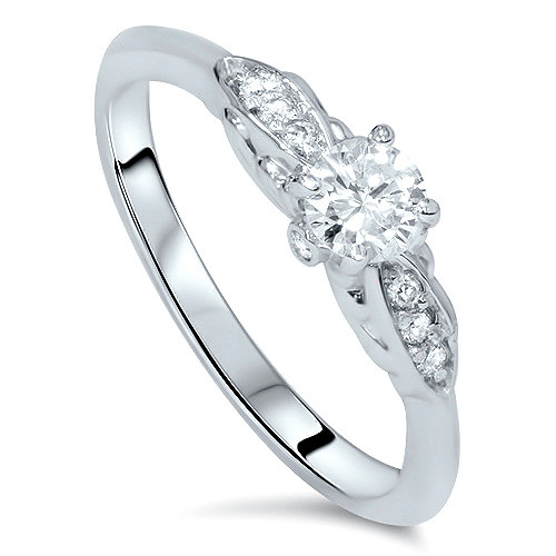 Wedding - Diamond Engagement Ring, Vintage Diamond Engagement Ring SI .55CT Vintage Diamond Engagement Ring 14 Karat White Gold Antique Gatsby Style