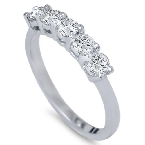 Hochzeit - Diamond Wedding Ring 1/2CT 5-Stone Diamond Wedding Ring 14K White Gold Womens Anniversary Guard Band Size (4-9)