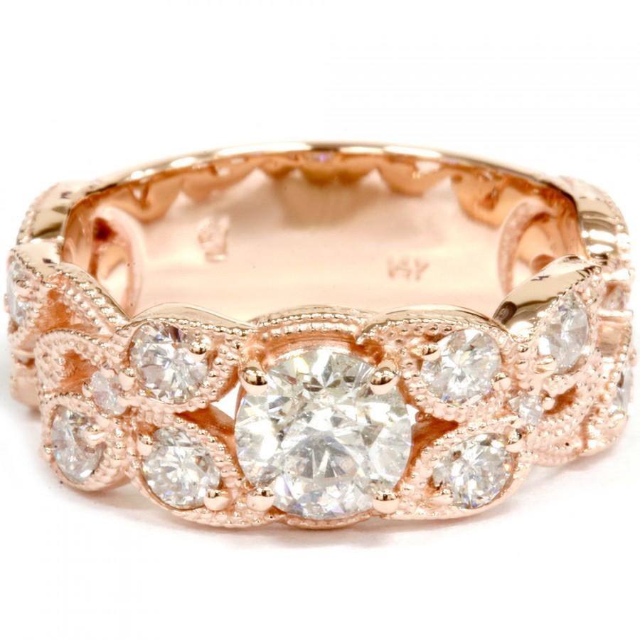 زفاف - Rose Gold Diamond Engagement Ring, Vintage Rose Gold Diamond Engagement Ring 2CT Antique Filigree Vine Floral Milgrain 14 Karat Size 4-9