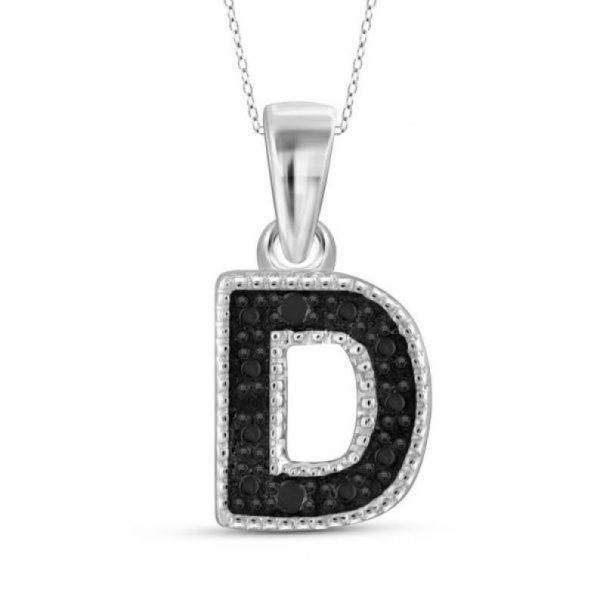 Hochzeit - Accent D Initial Black Diamond Pendant 0.6ct