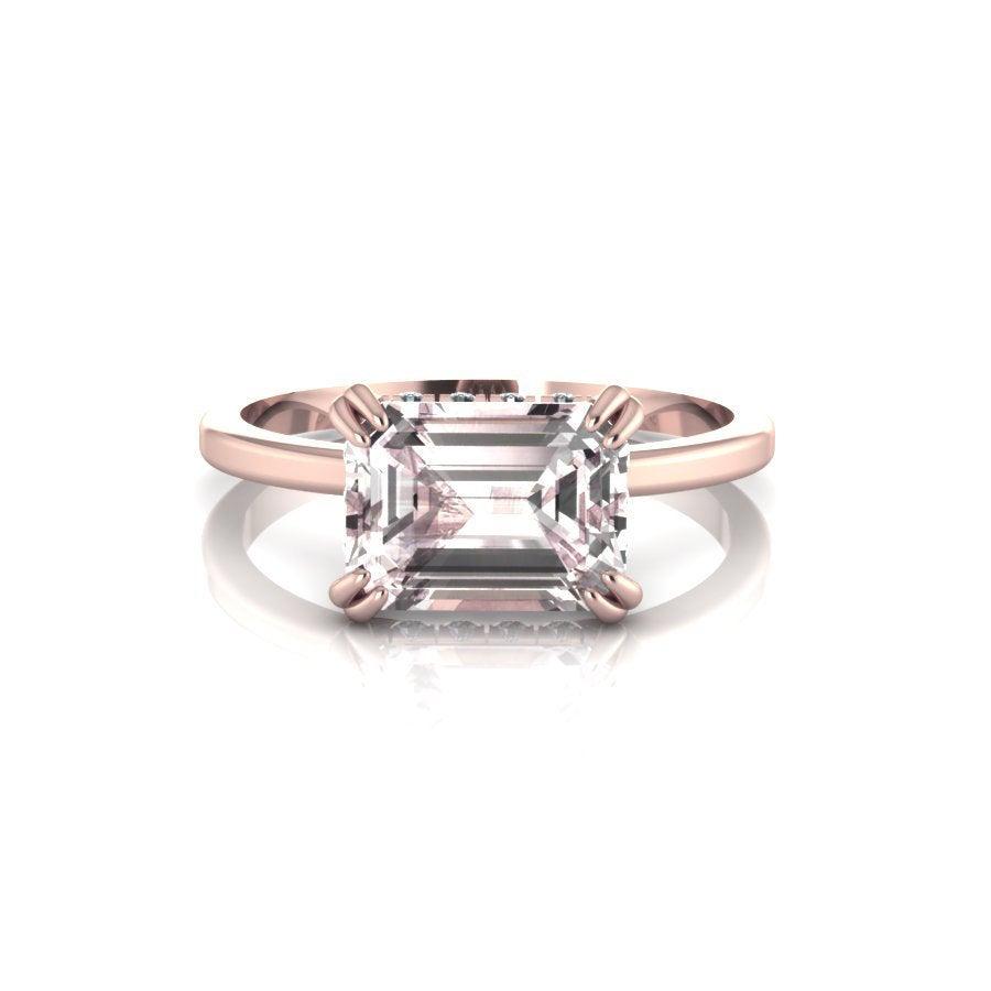 Wedding - 14K Rose Morganite Engagement Ring Diamond Solitaire Wedding Ring Proposal