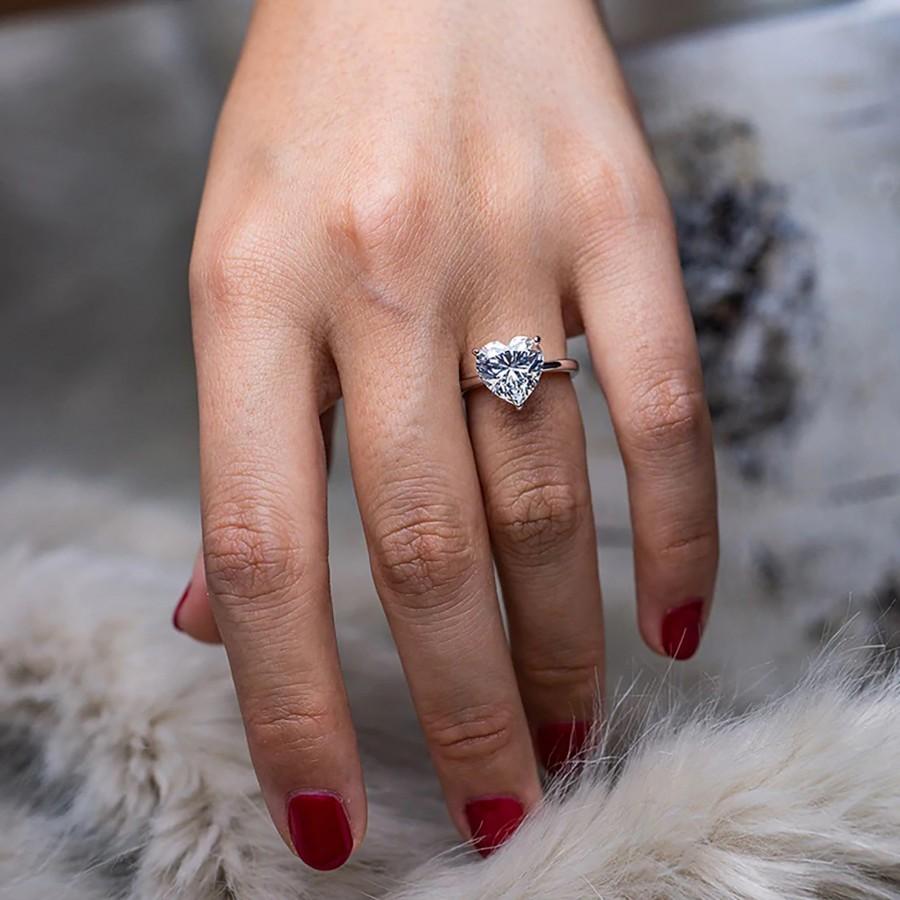 زفاف - 4ct Heart Shaped Diamond Solitaire Ring, Valentines Gift for Her, Heart Shaped Engagement Ring, Pink Heart Shaped Diamond Engagement Ring