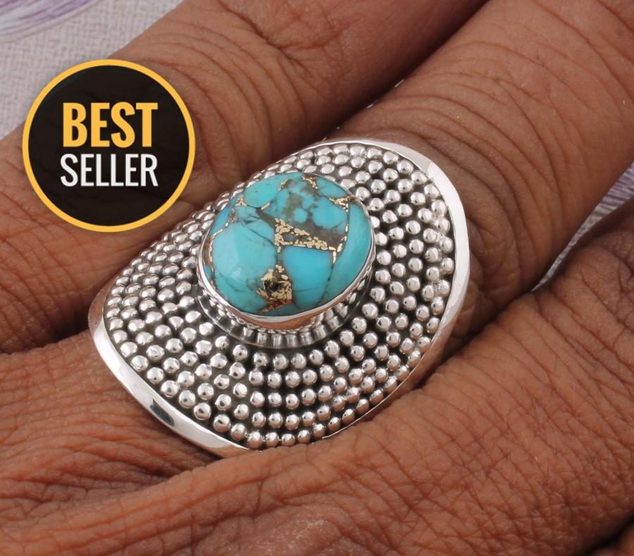 Mariage - Composite Turquoise Top Quality Gemstone Ring,Big Size Ring,Boho Ring 925-Sterling Silver Ring--Ring Finger RingBestseller2021Etsy